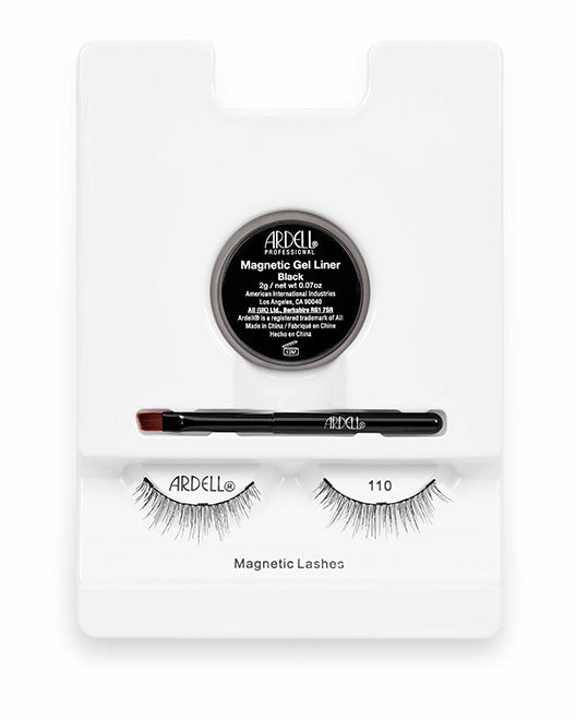 Ardell Magnetic Liner & Lash Kit Lash 110 in inner packaging featuring magnetic gel liner, brush, & 1 pair of false lashes