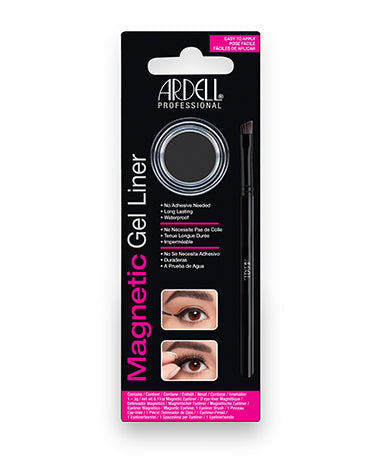 Front view of an Ardell Magnetic Gel Liner set in retail wall hook packaging with product details and information