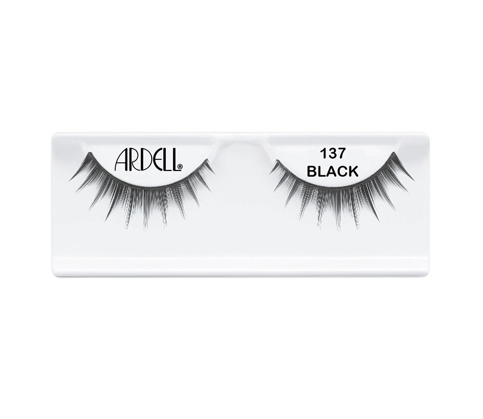 Close-up of Ardell Glamour 137 Black false eyelashes in tray