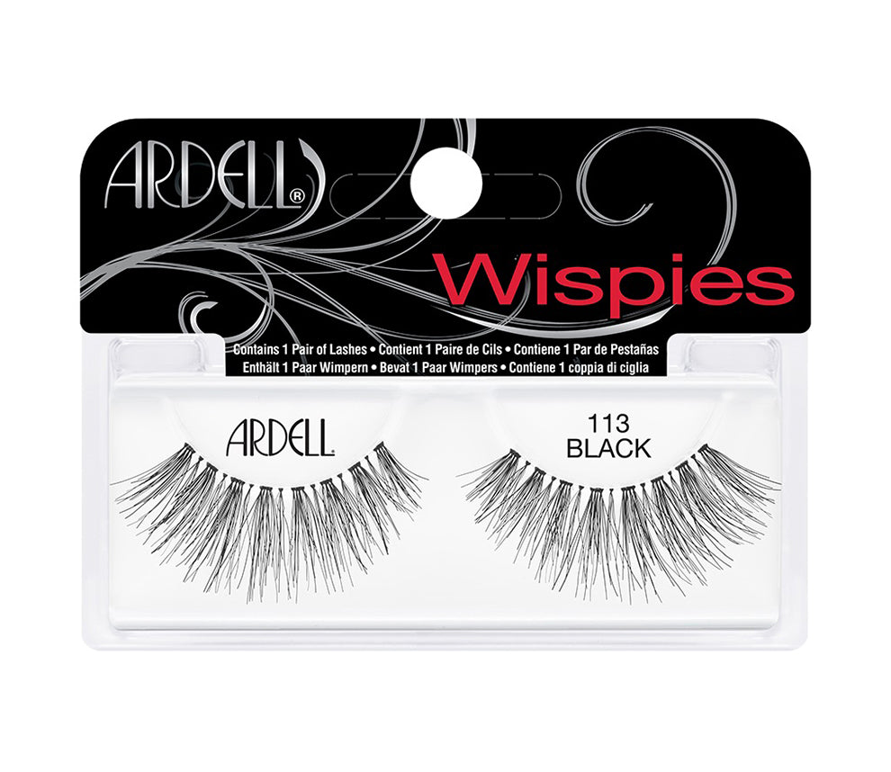 A closeup shot of Ardell Wispies 113 featuring its medium-level volume with an extra-long length