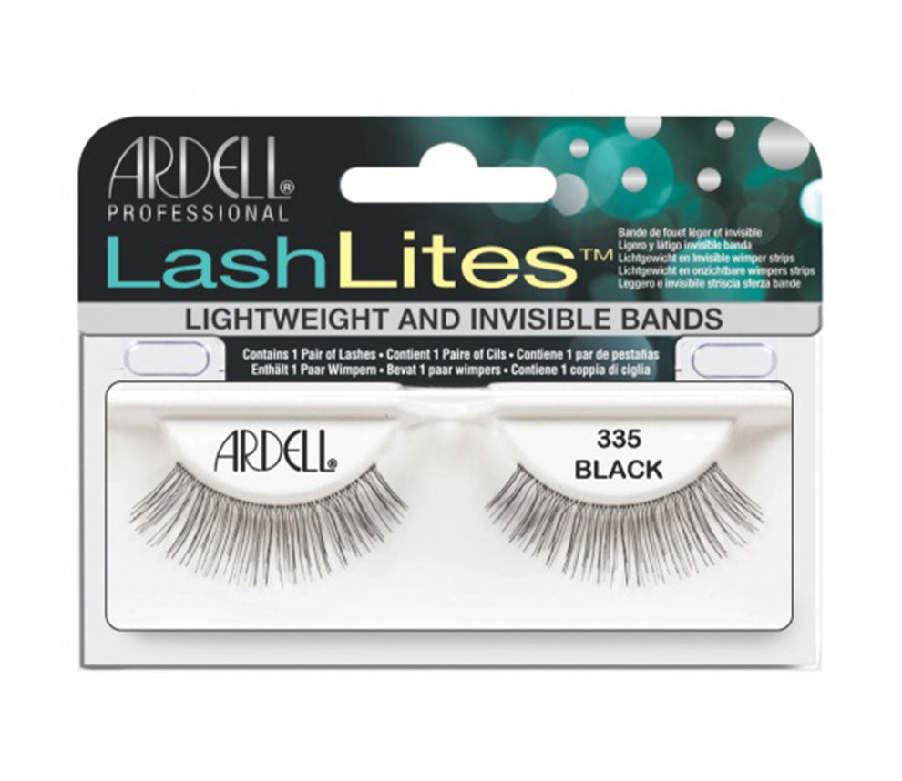 Front view of an Ardell Lash Lites 335 false lashes set in complete retail wall hook packaging