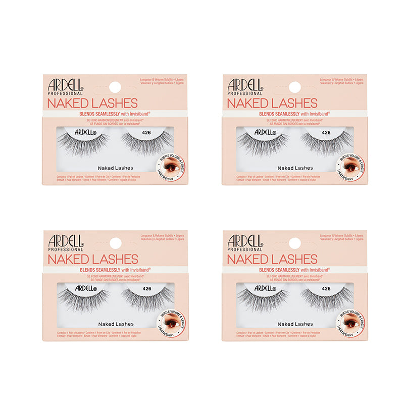 Four packages of Ardell Naked Lashes on a white background