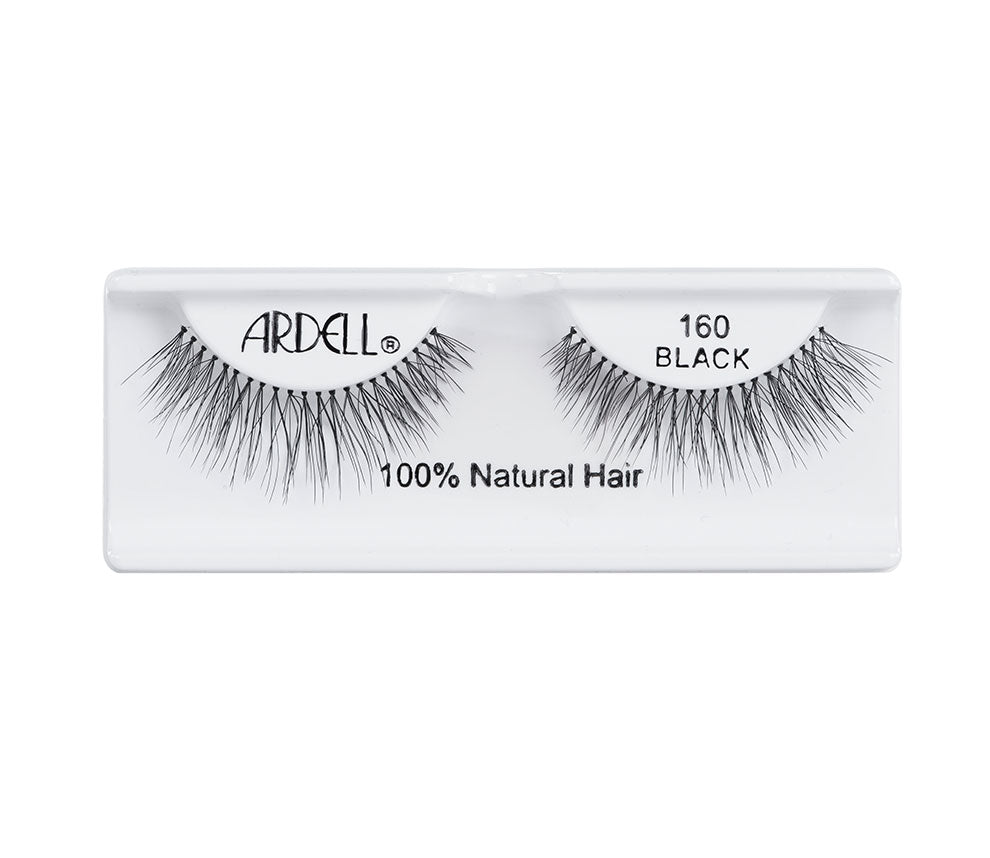 Pair of Ardell Soft Touch 160 faux lashes in inner packaging labelled "Ardell", "160 Black", & "100% Natural Hair"