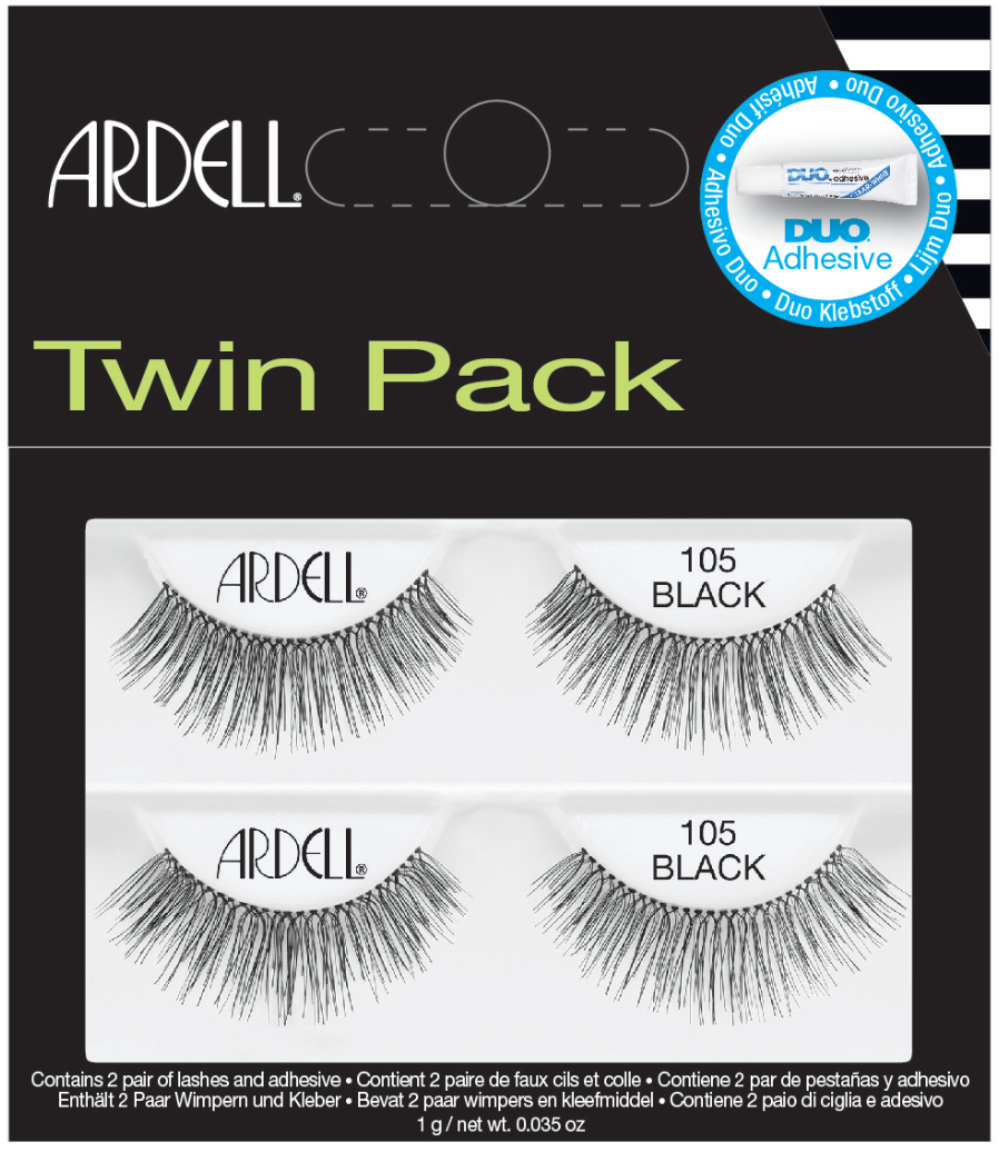 Ardell Natural Lashes 105 Black Twin Pack – Classic natural-style lashes in a value twin pack with Duo Adhesive for easy, everyday wear.
