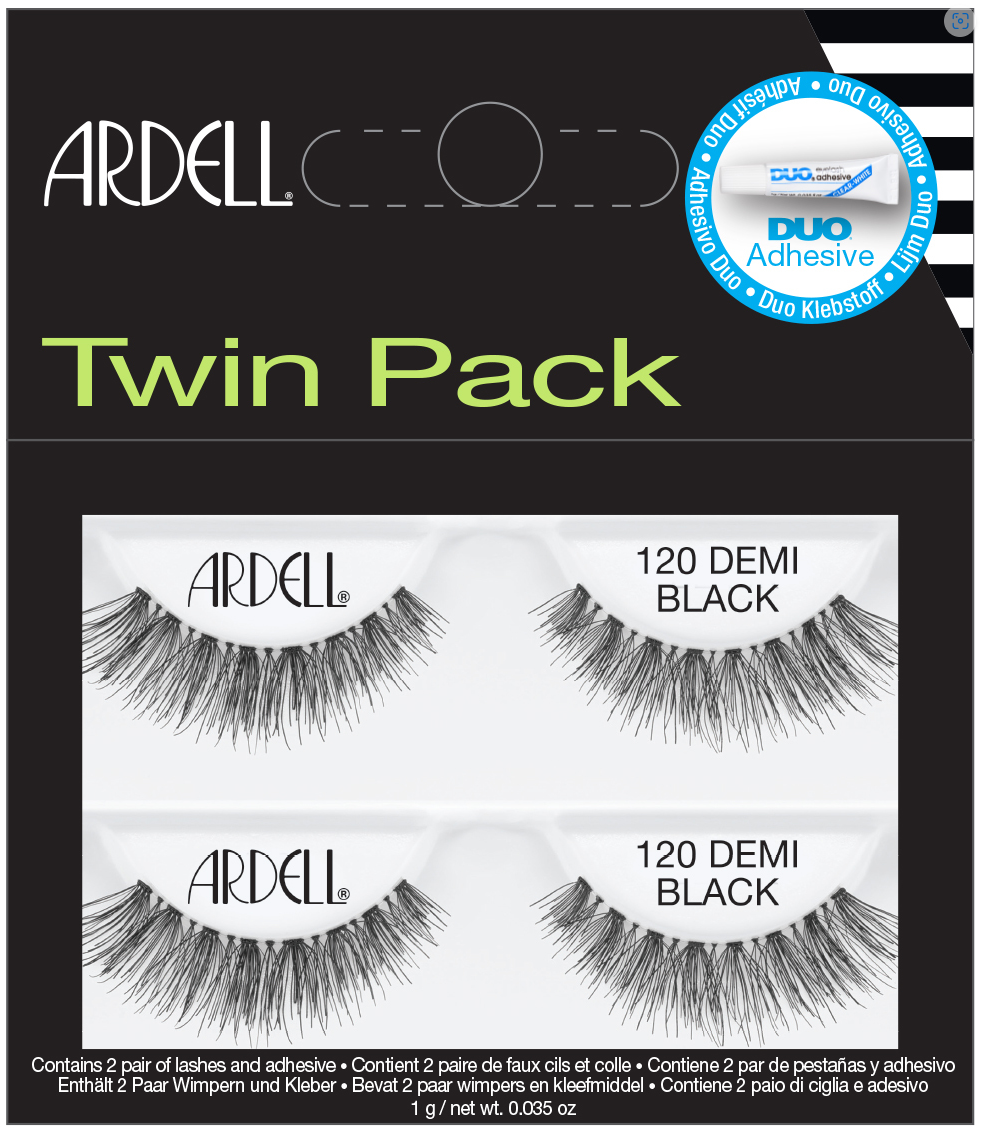 Ardell Natural Lashes 120 Demi Black Twin Pack – Duo pack of Demi 120 lashes with natural curl and volume for all-day wear.