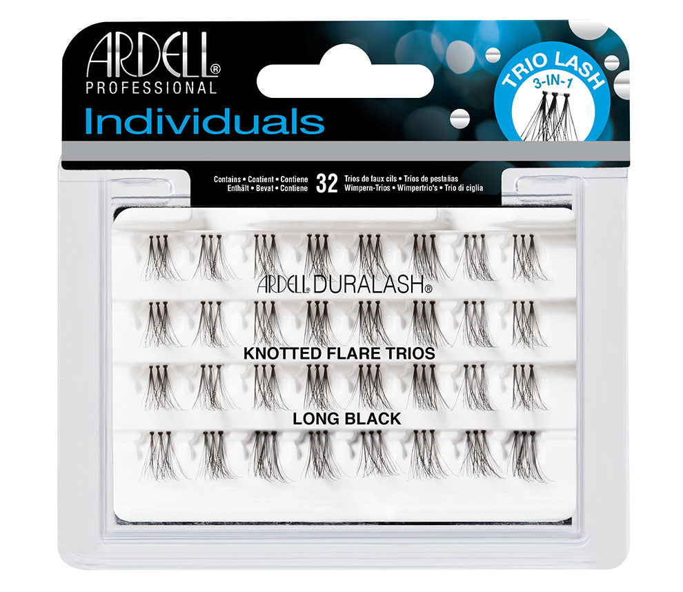 Ardell Duralash Knotted Flare Individuals Trios - Long faux lashes set in complete retail wall hook packaging
