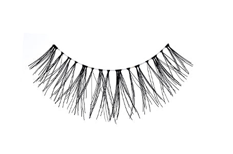 A closeup shot of Ardell Wispies 122 for the right eye showing its light volume, short length lash style