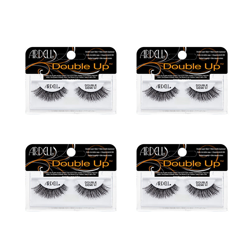Four packages of Ardell Double Up false eyelashes on a white background