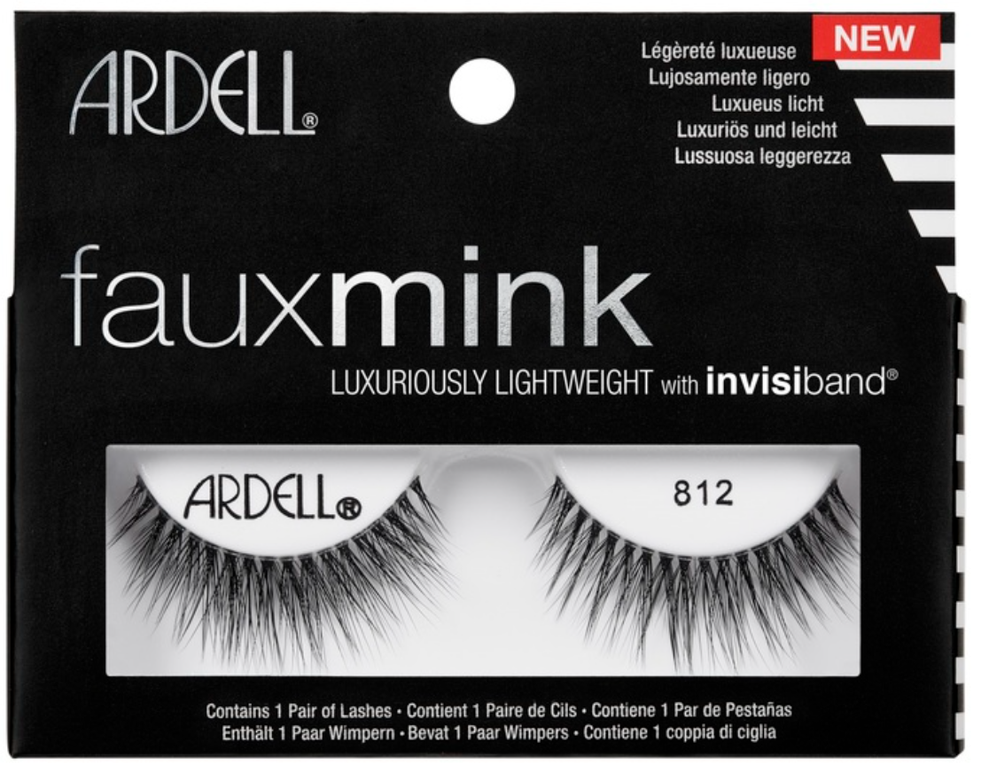 Ardell Faux Mink Lashes 812 in individual retail packaging with Invisiband for a feather-light, luxurious lash effect.