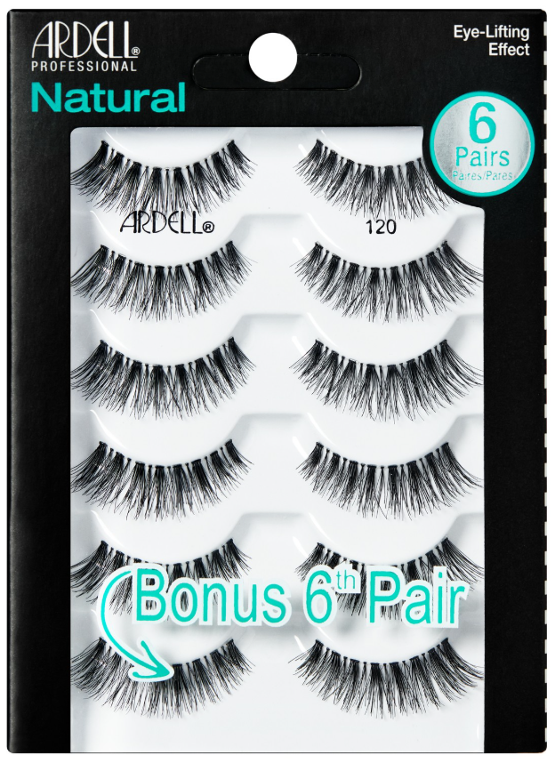 Ardell Natural Lashes 120 Black 6-Pack – Six pairs of 120 lashes for enhanced, everyday volume with a flattering eye-lifting shape.