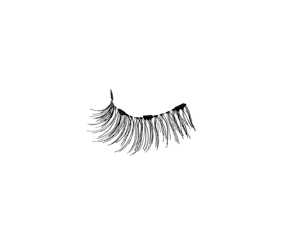 Close up of a single Ardell Magnetic Double Lash 110 false lash featuring tiny magnets & clustered lash fibers