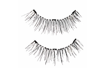 Close up of Ardell Pre-cut Magnetic Lash 110 faux lashes for the right eye. Shows full upper & pre-cut lower lashes
