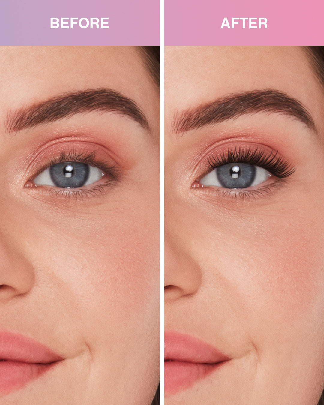 Before and after Press On Naked Natural eyelashes on Model with Round shaped eyes
