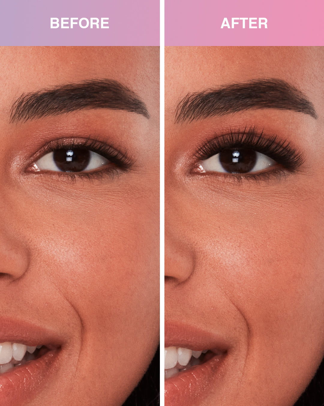 Before and after Press On Naked Natural eyelashes on Model with Hooded shaped eyes