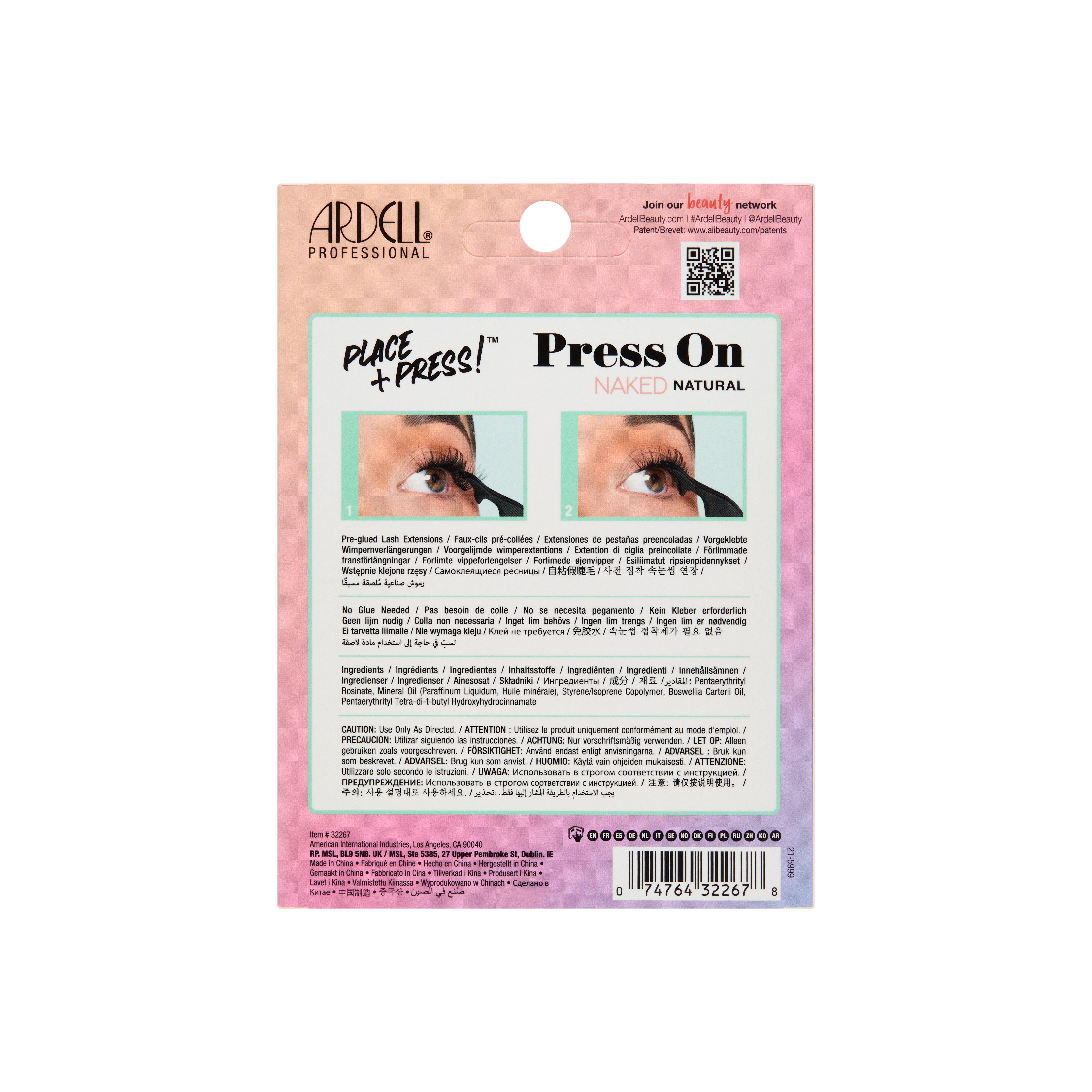 Back of Naked Press on Lash Underlash Extensions Natural packaging showing its product details