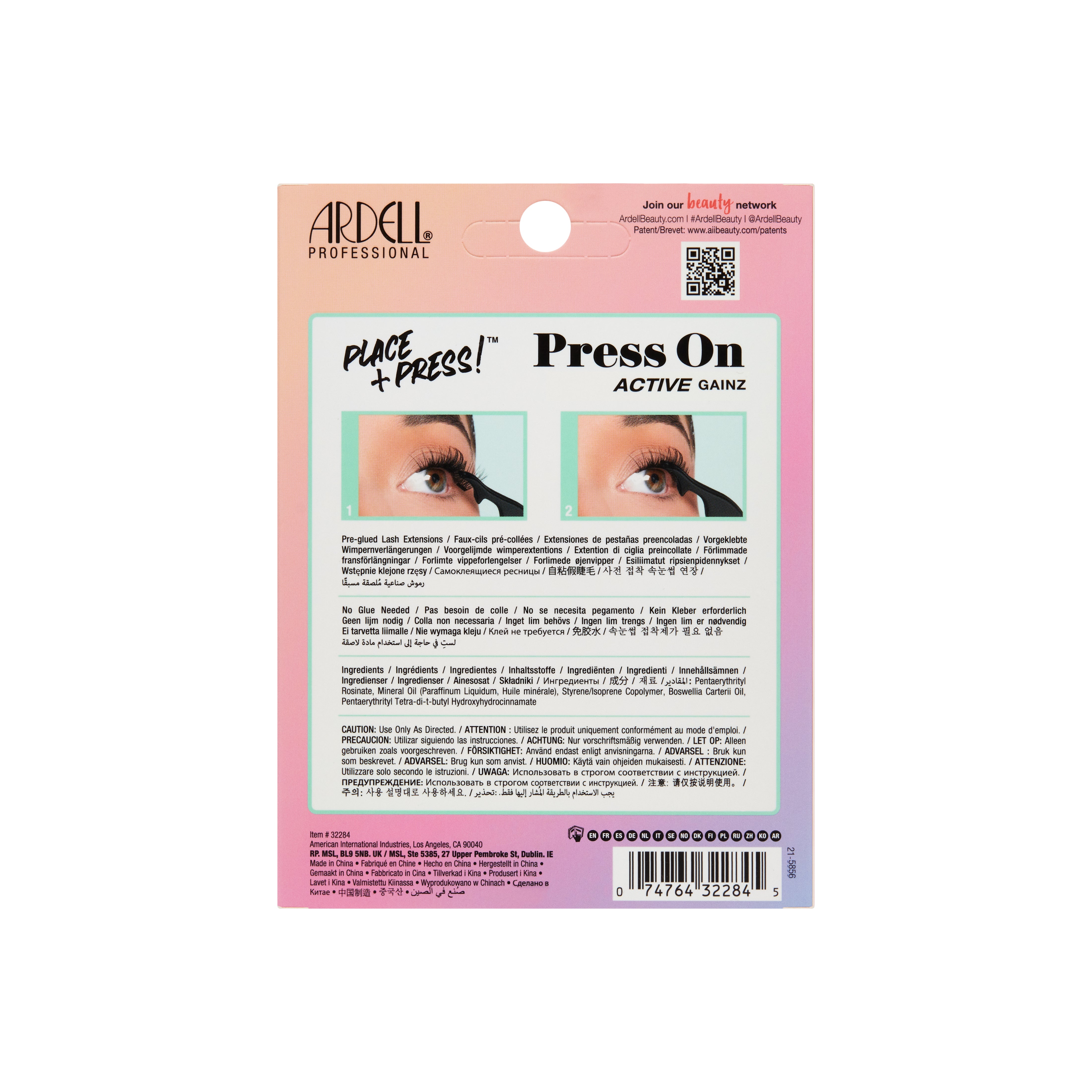 Back of Ardell Press On Active Underlash Extensions Gainz packaging showing its product details