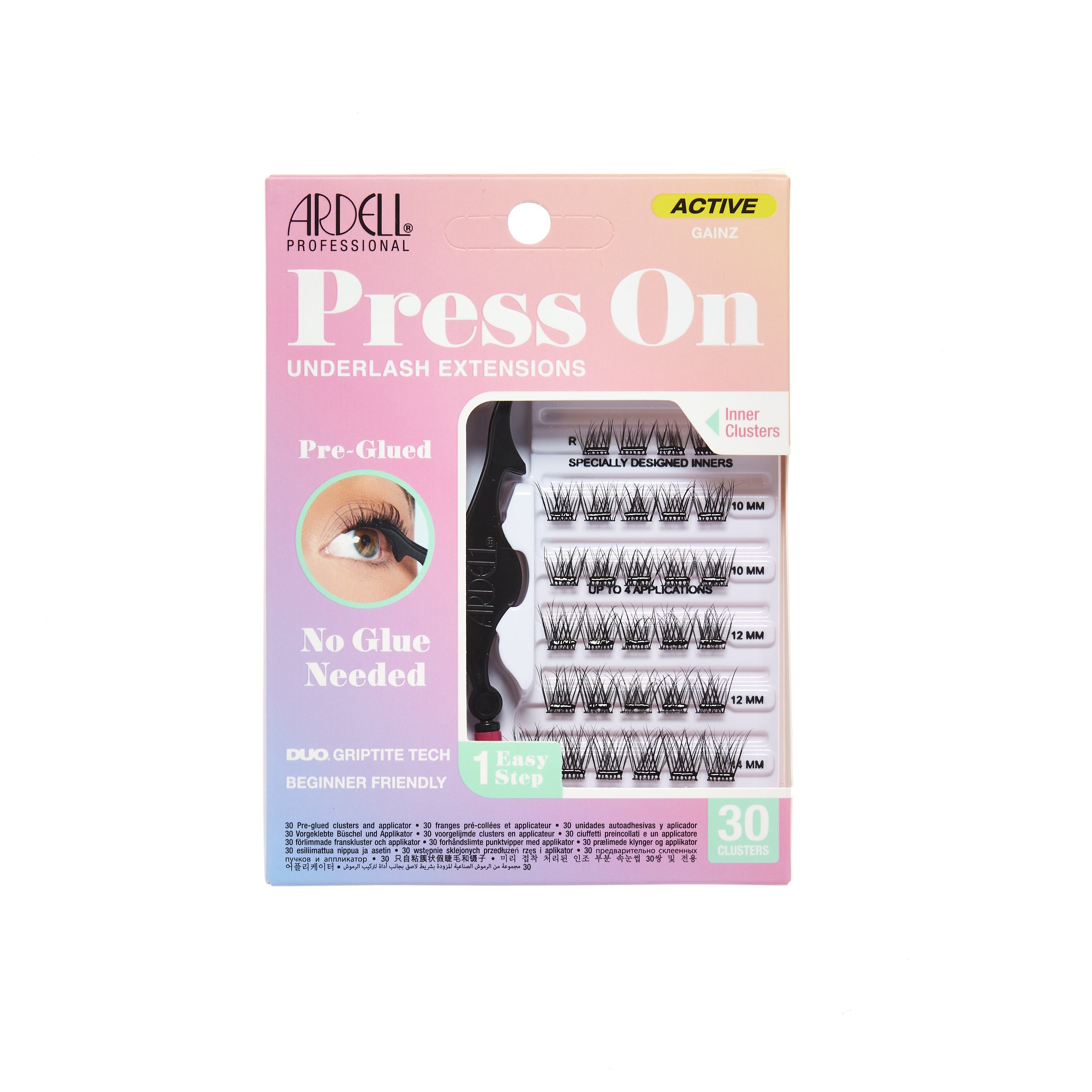 Front view of Ardell Press On Active Underlash Extensions Gainz in wall hook packaging