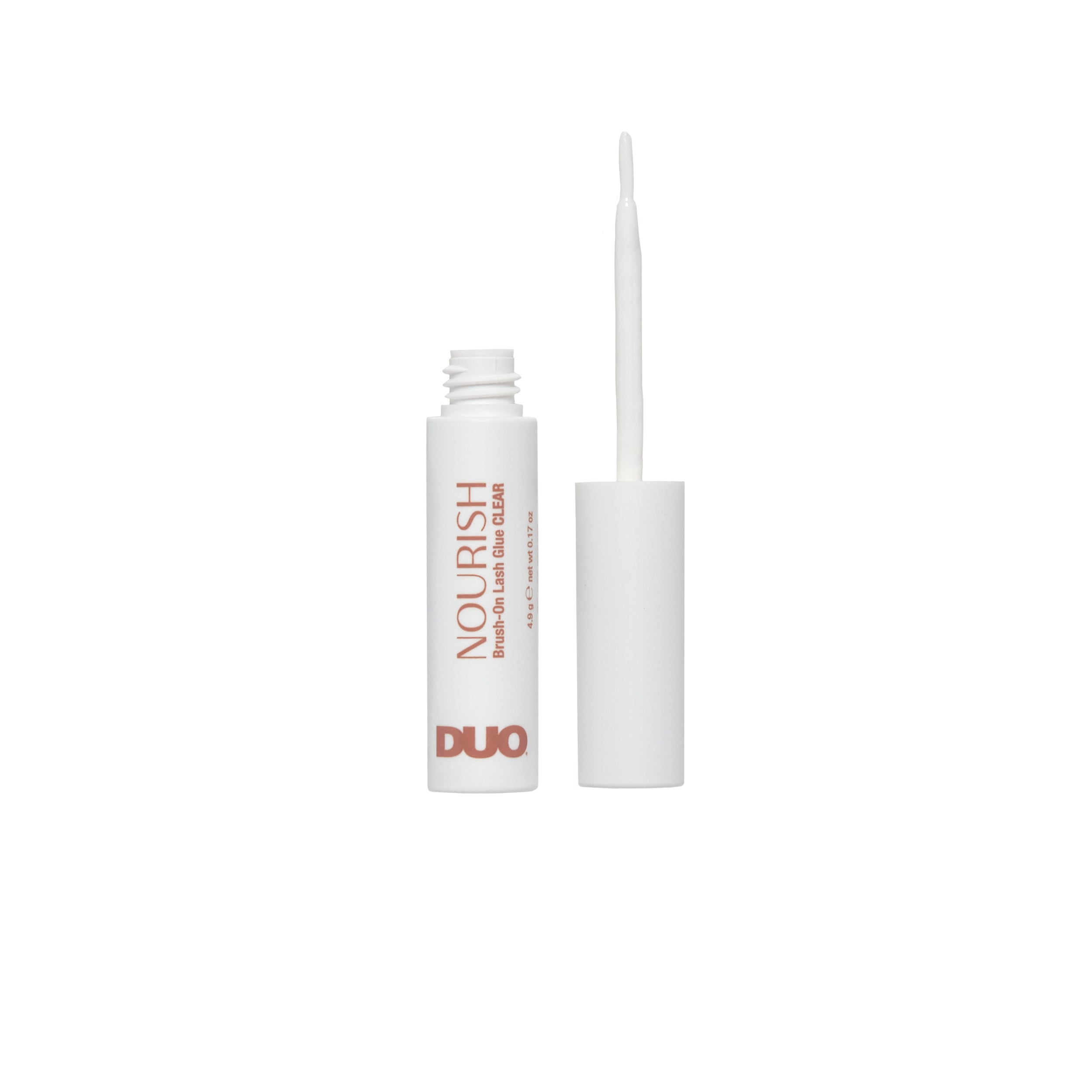 White opened bottle  Nourish Brush-On Lash Glue Clear on a white background