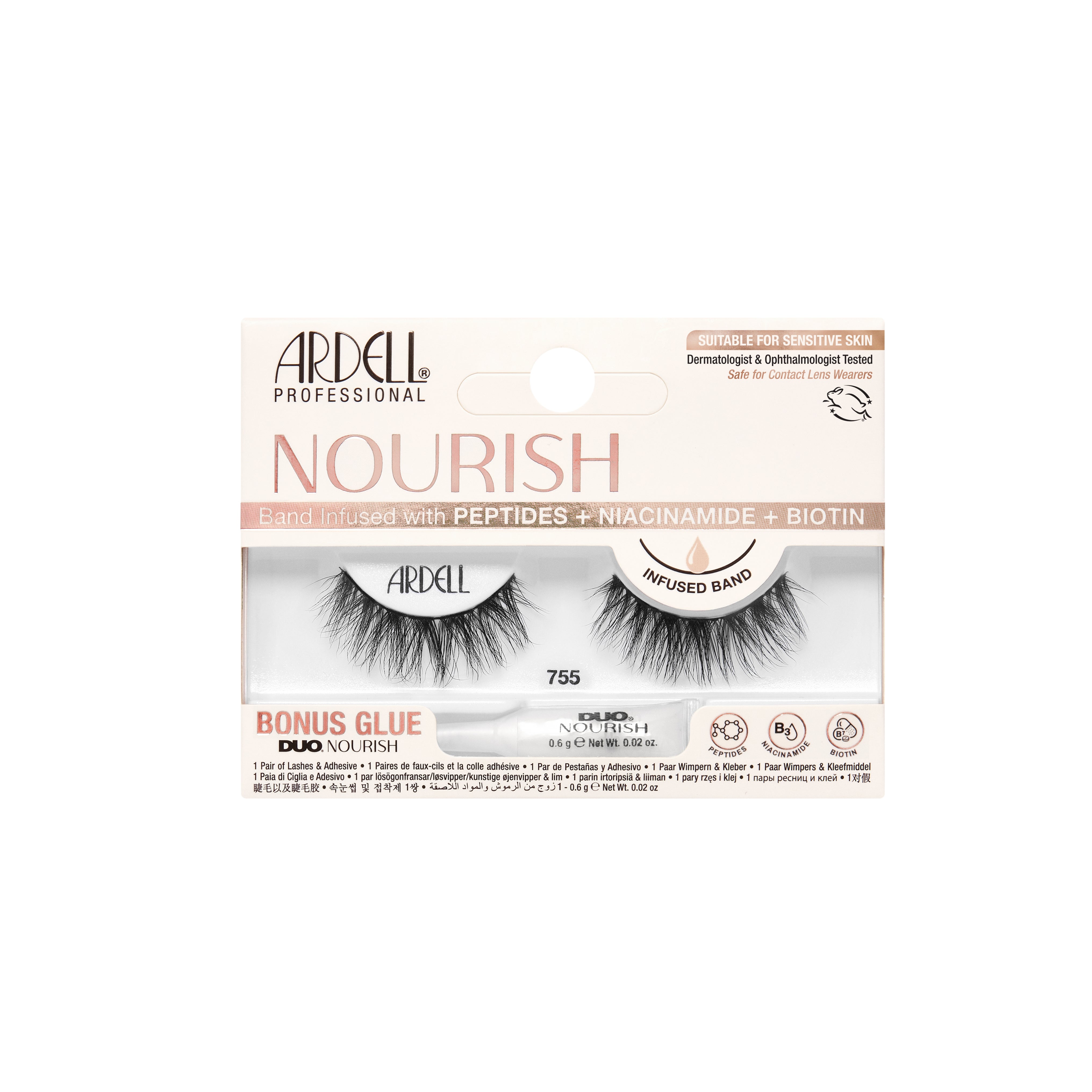 Ardell Nourish false eyelashes packaging with bonus glue on a white background