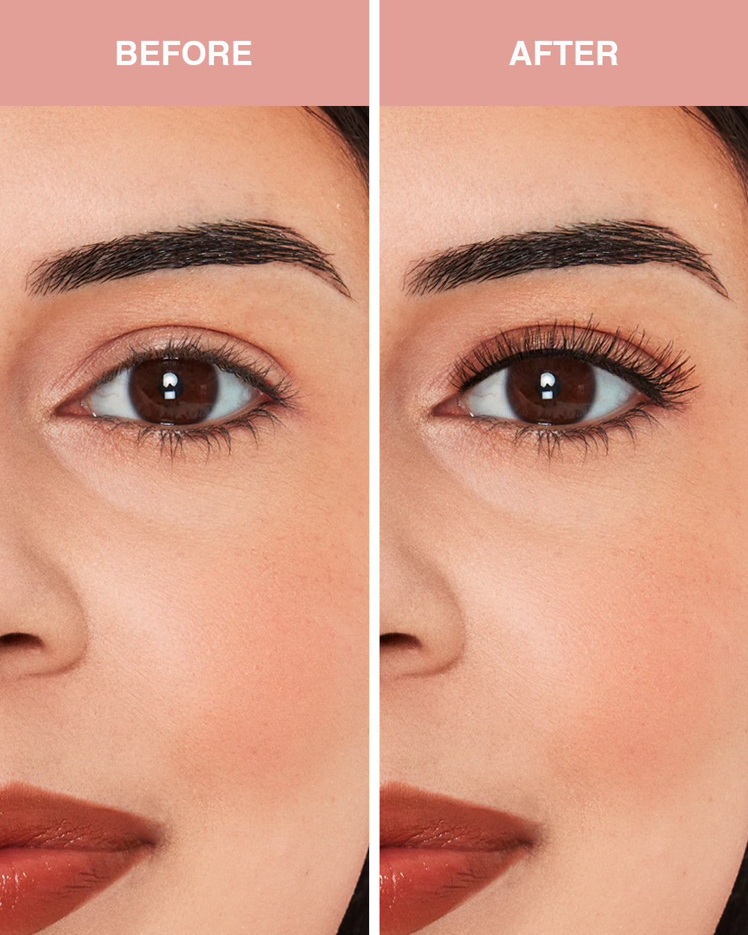 Before and after model with almond eyes comparison for Naked Shapewear 439