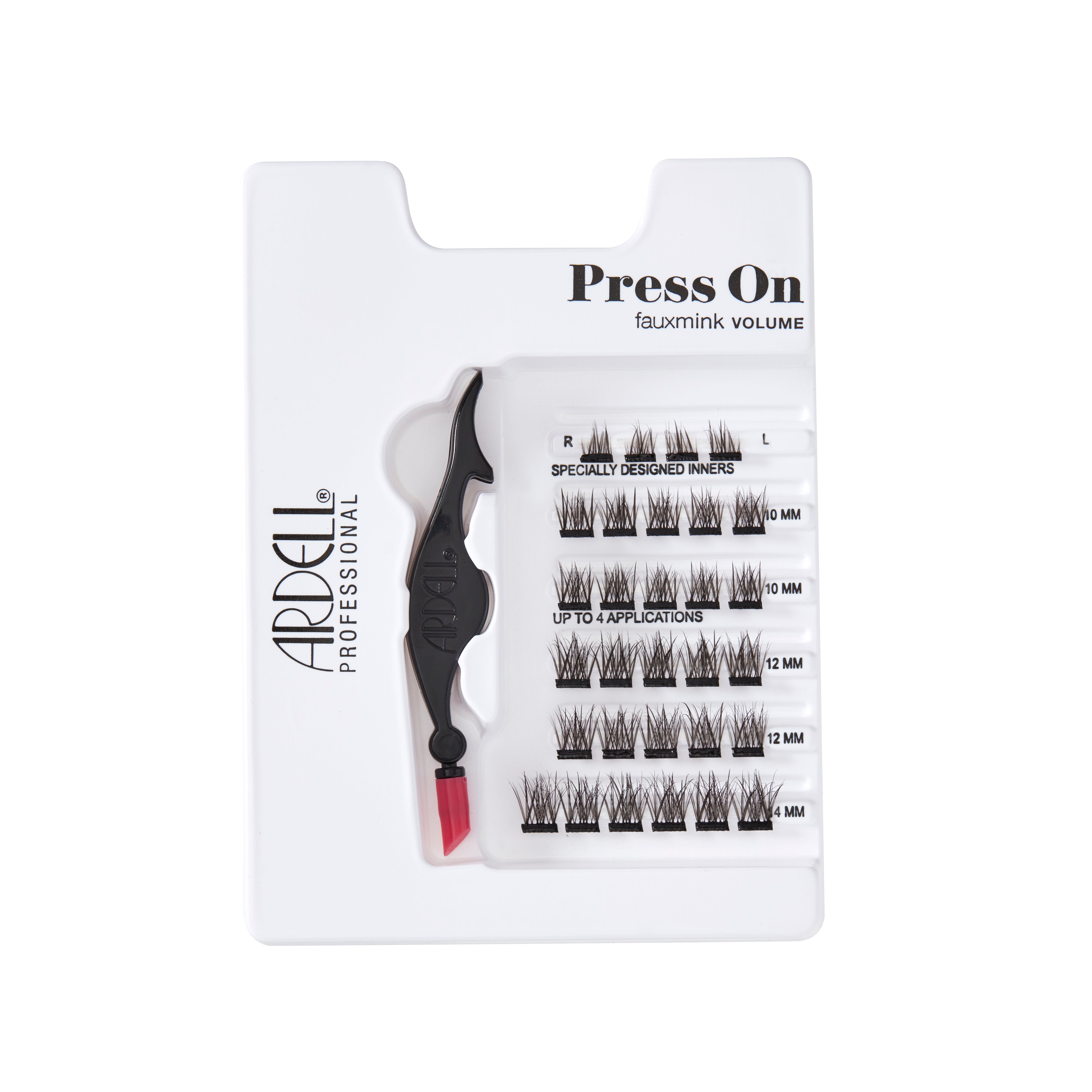 Tray of Ardell Press-On Faux Mink Volume Lashes with thick, voluminous lash segments.