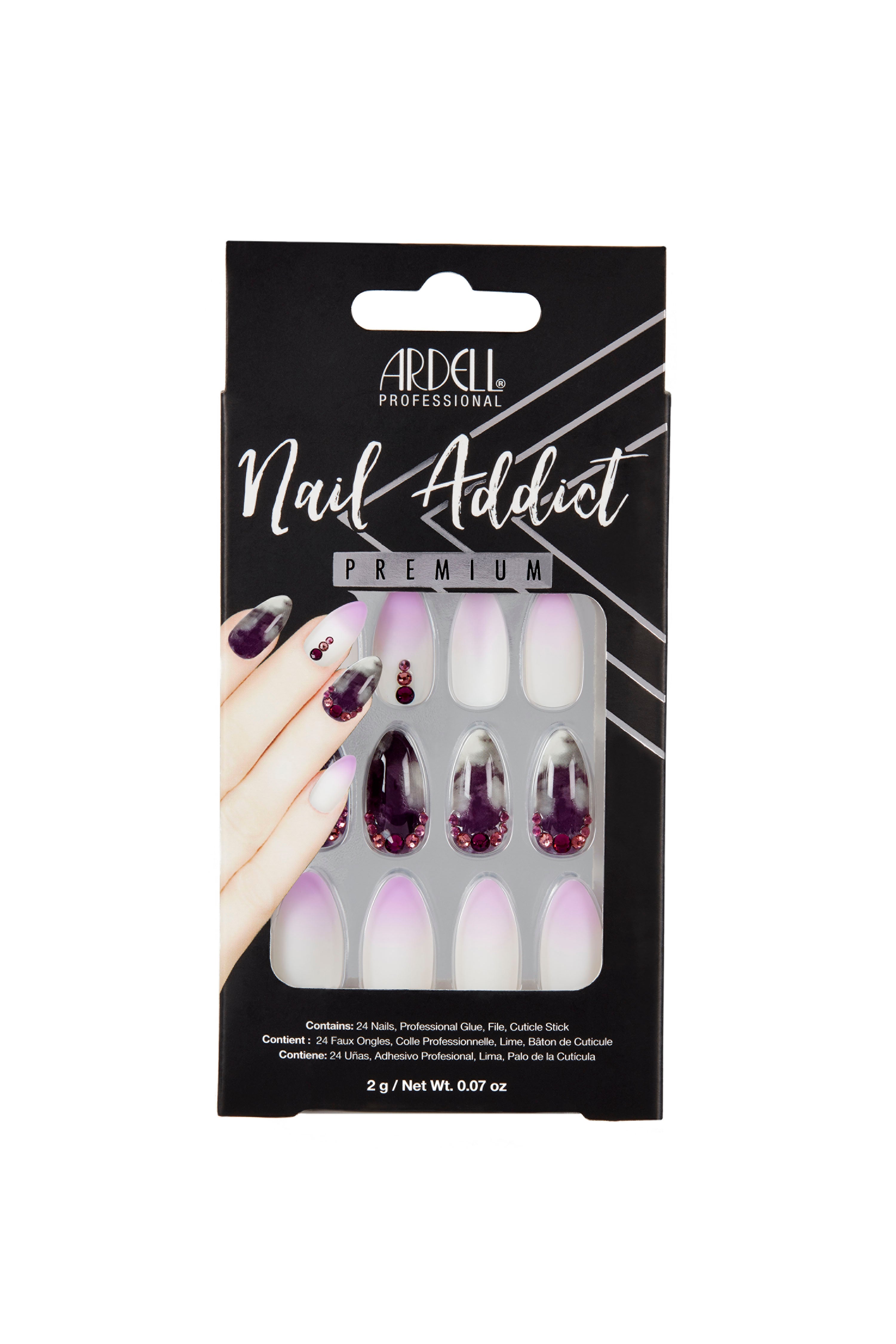 Ardell Nail Addict Premium Press-On Nails with ombre pink tips and gem accents for a glam salon look at home.