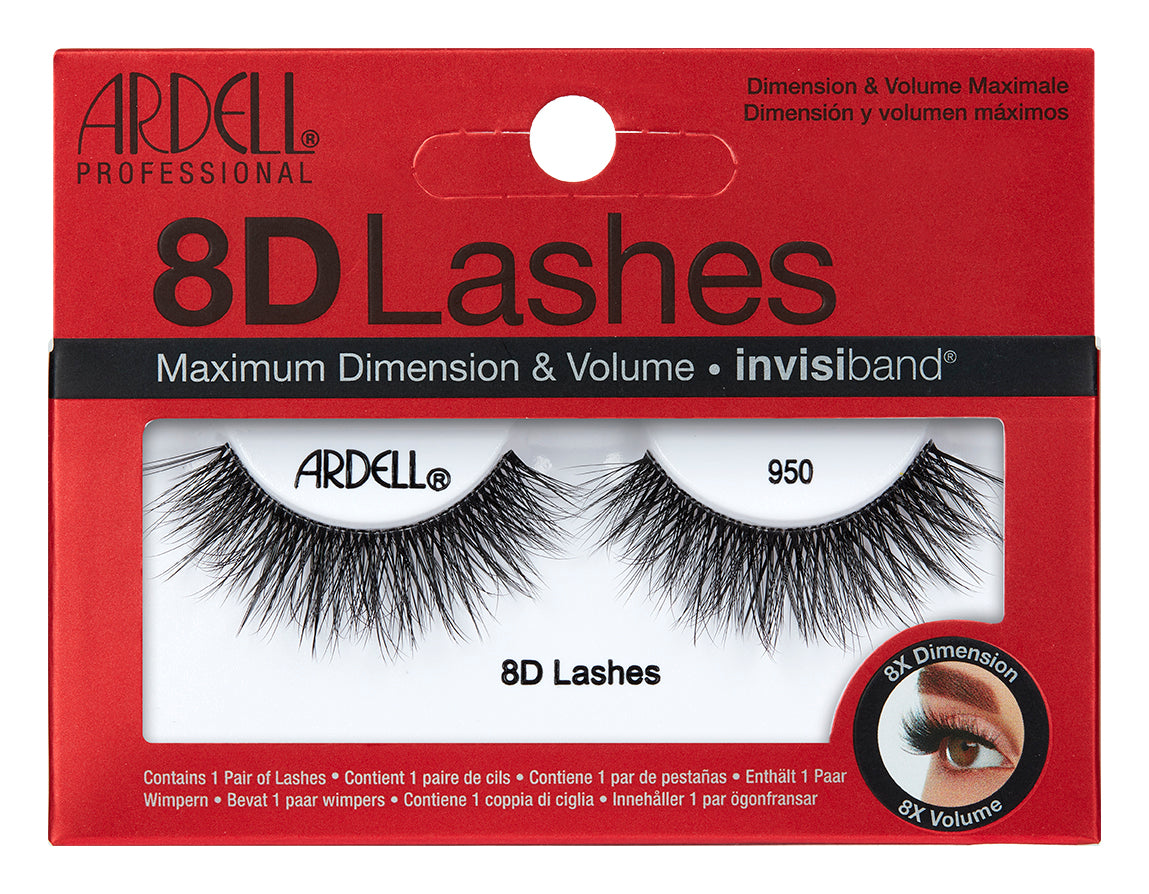 Ardell 8D Lashes 950 with Invisiband in bold red packaging for maximum volume and multi-dimensional lash look.
