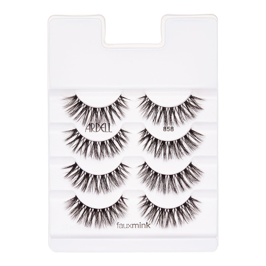A pair of Ardall 858 false eyelashes in a white plastic tray packaging, shown against a plain white background.