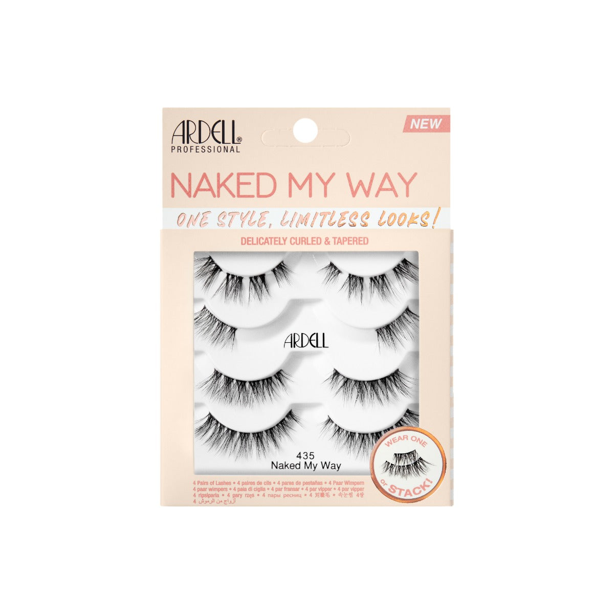 Front View of Naked My Way Lashes 435 retail wall hook box