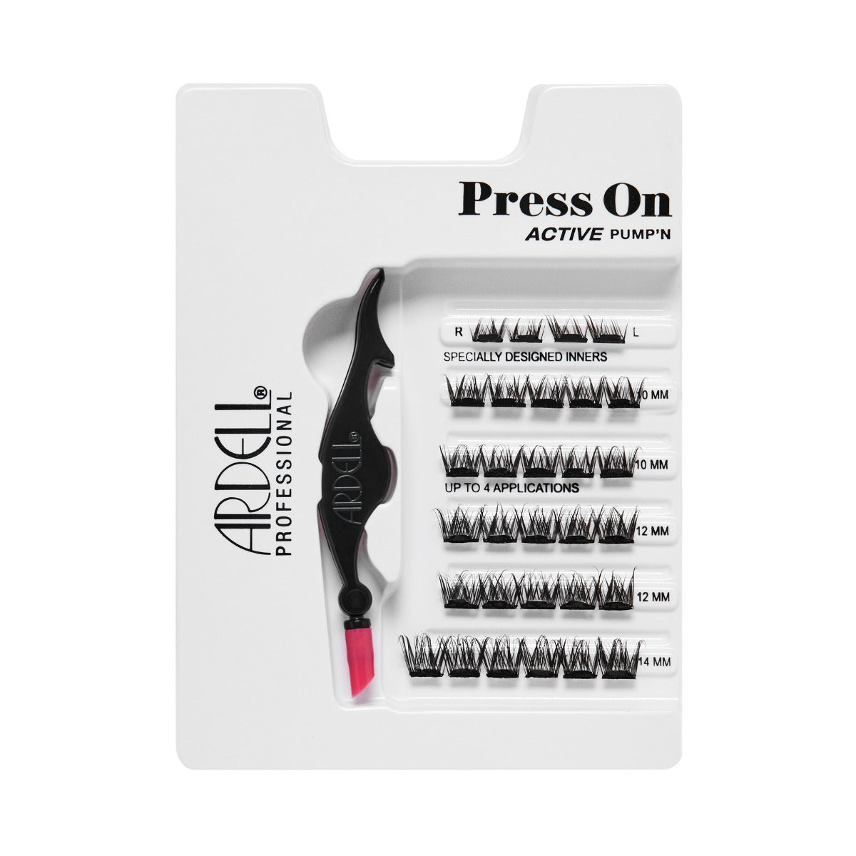 Press On Active Underlash Extensions Pump'n packaging tray showing all inclusions