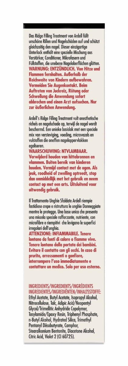 Ardell Ridge Filler box with ingredient list and safety warnings in multiple languages.