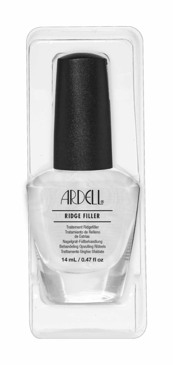Ardell Ridge Filler base coat smooths nail ridges and damage; 14 mL clear bottle.