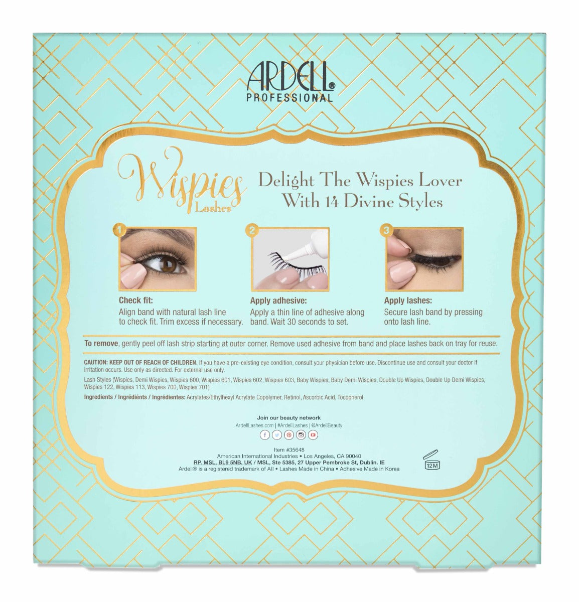 Back details of Ardell WIspies 14 Box with image illustration of its step by step instruction on how to use and its removal