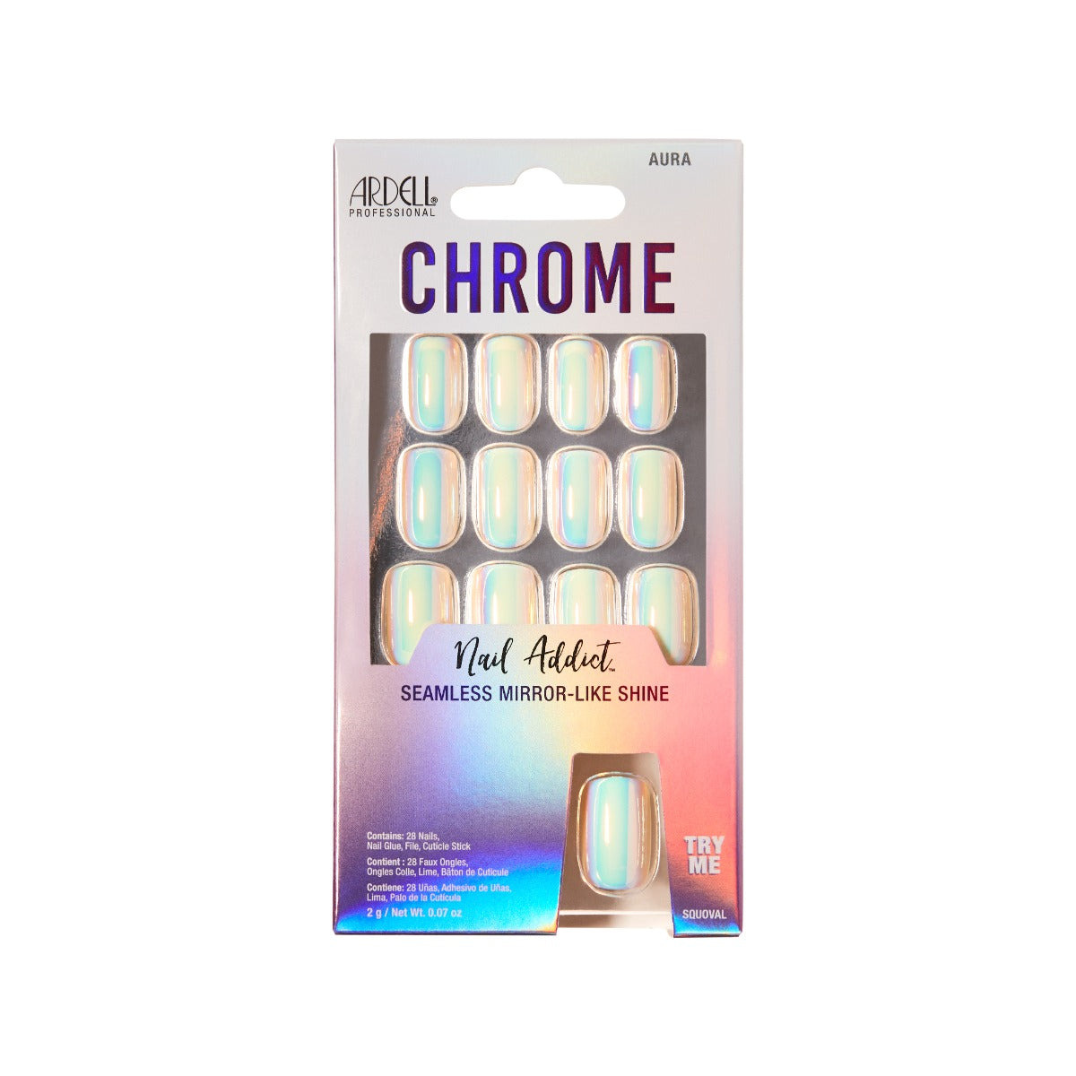Front of packaging for Ardell Nail Addict Chrome Aura 37430