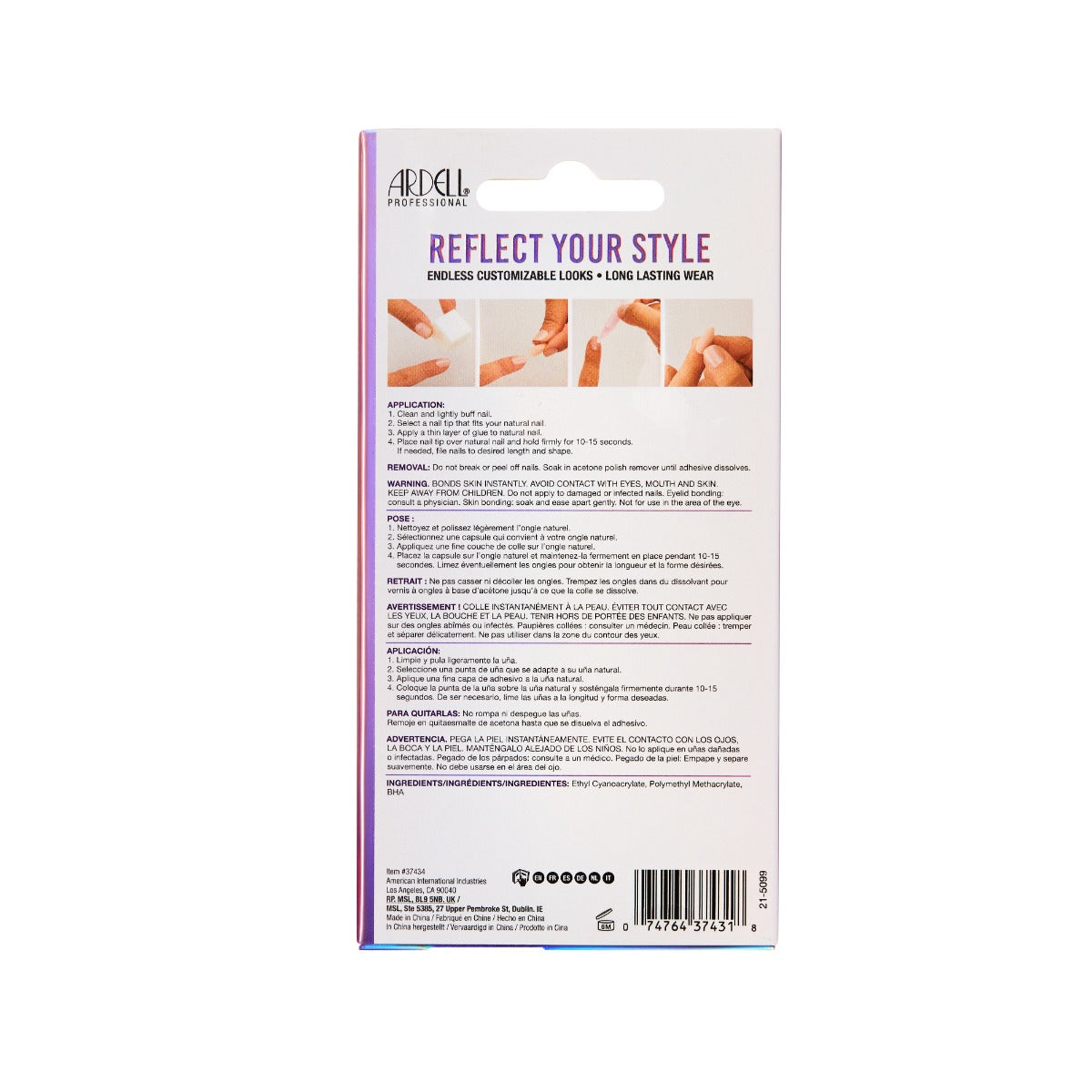 Back side of Ardell Nail Addict Chrome Retrograde packaging