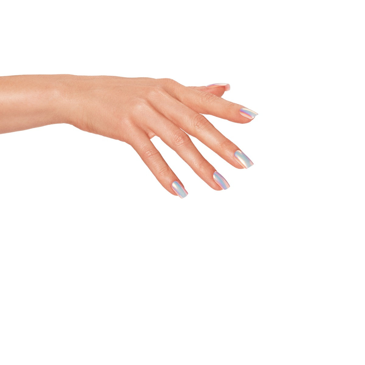 Hand model wearing Ardell Nail Addict Chrome Retrograde