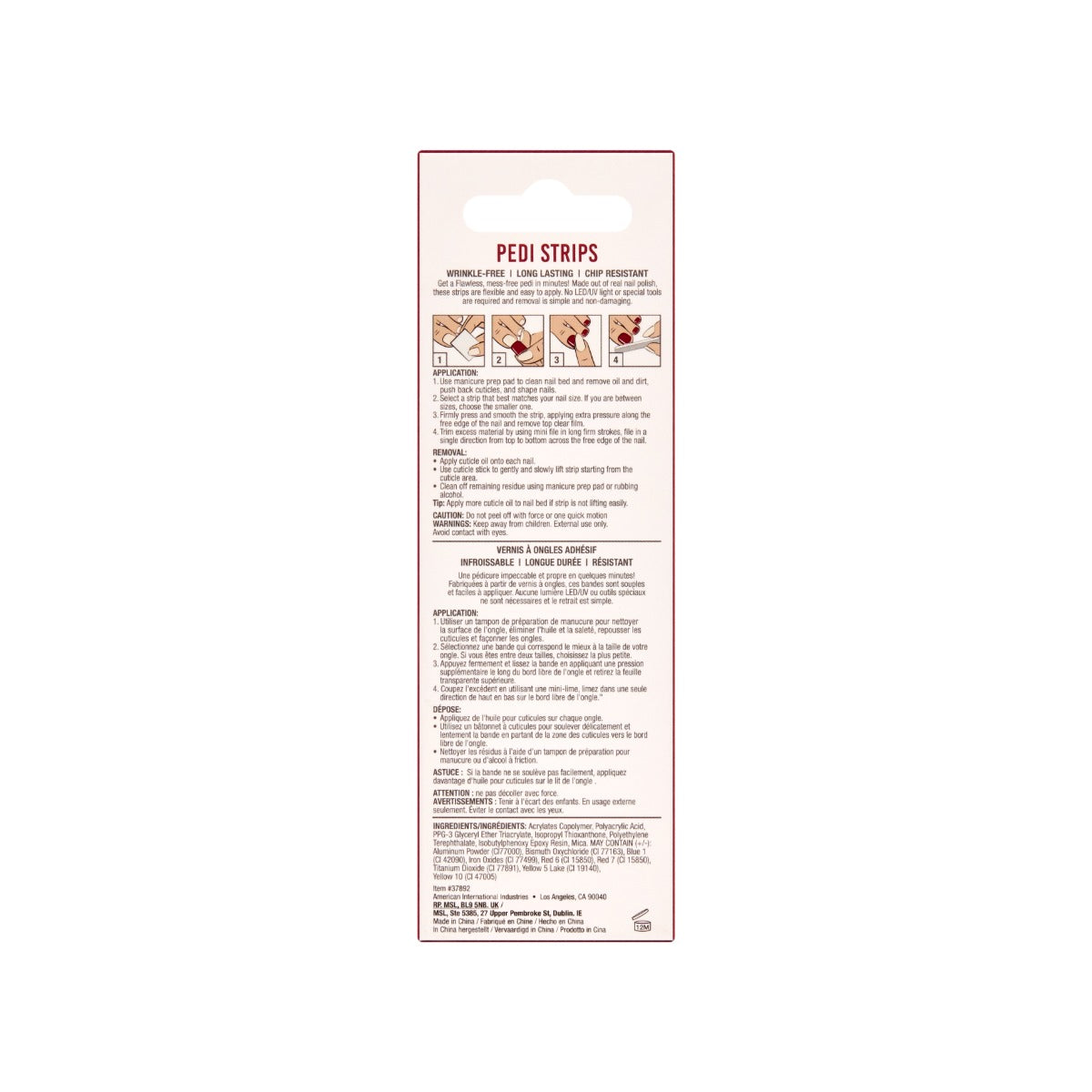 Back side of Ardell Nail Addict Nails Strips box.