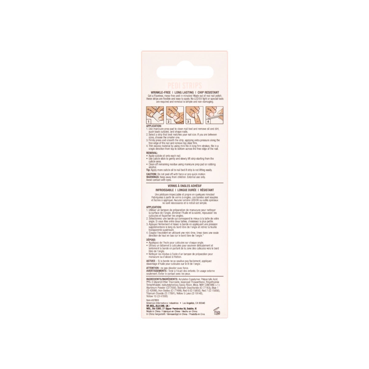 Back side of Ardell Nail Addict Nails Strips box.