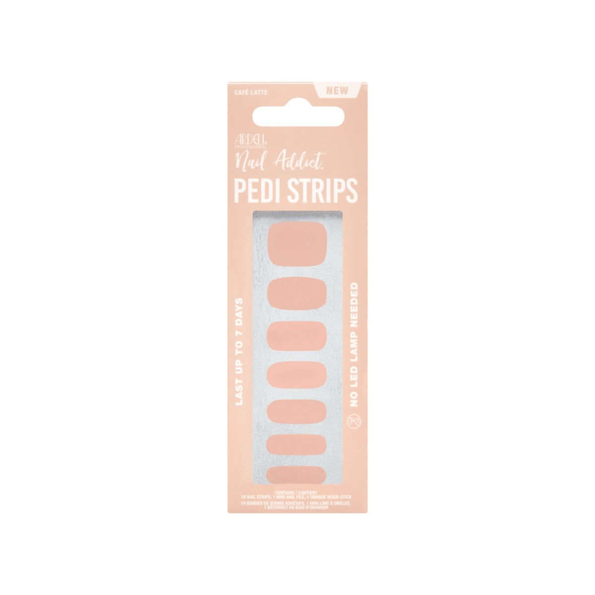 Front face of sealed Ardell Nail Addict Pedi Strips packaging.