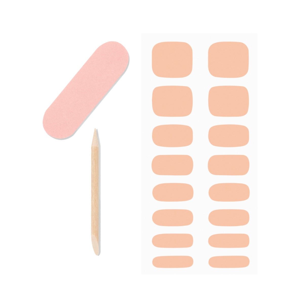 16-piece nail strip, 1-piece mini nail file and 1-piece orange wood stick in nude shade from Ardell.