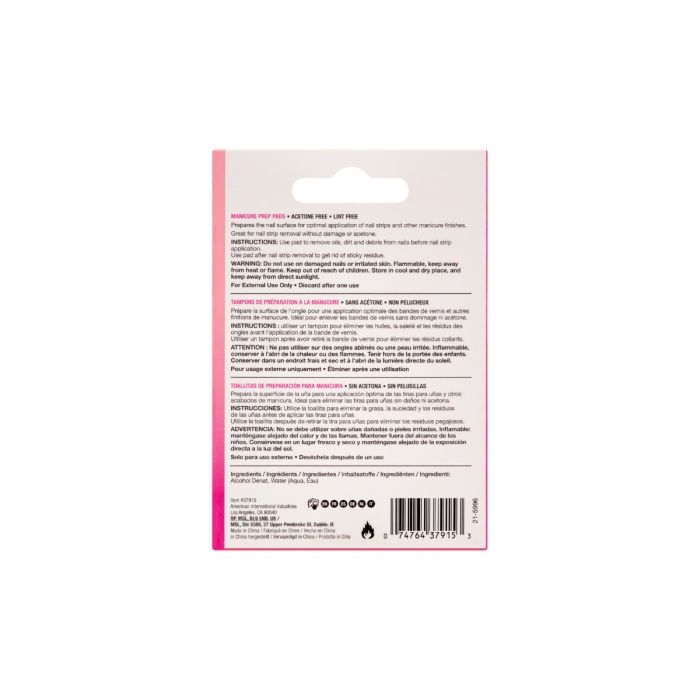Ardell Manicure Prep Pads Multipack – Back packaging with usage instructions and product details.
