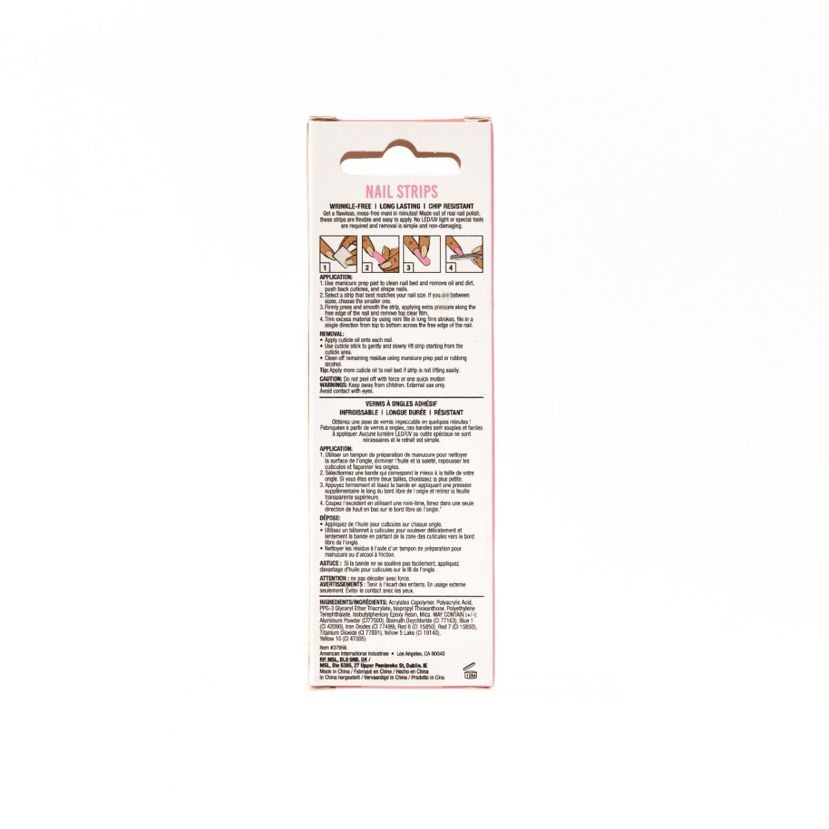 Back detail of Ardell Nail Addict Nails Strips box.