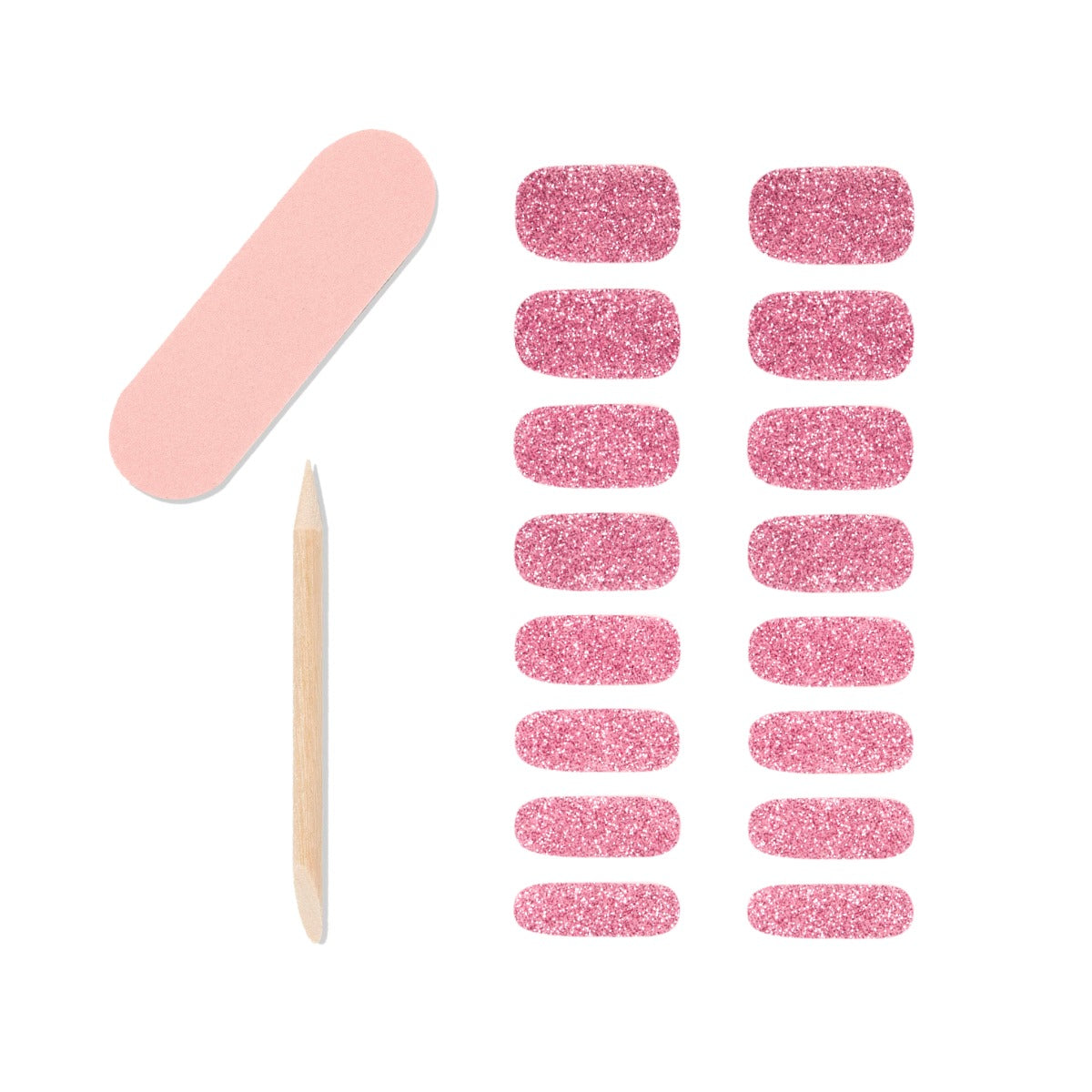16-piece nail strip, 1-piece mini nail file and 1-piece orange wood stick from Ardell.