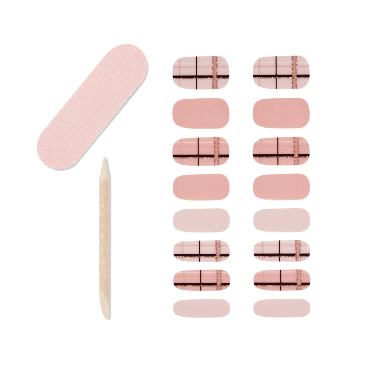 A 16-piece nail strips, 1-piece mini nail file and 1-piece orange wood stick from Ardell.