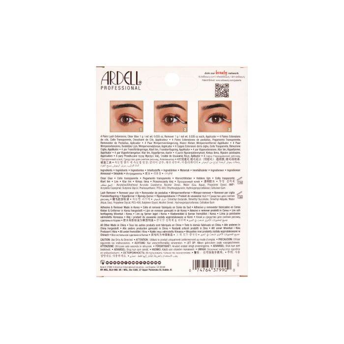 Back of Ardell Cat Eye Extensions 4-Pack with step-by-step application and care instructions.