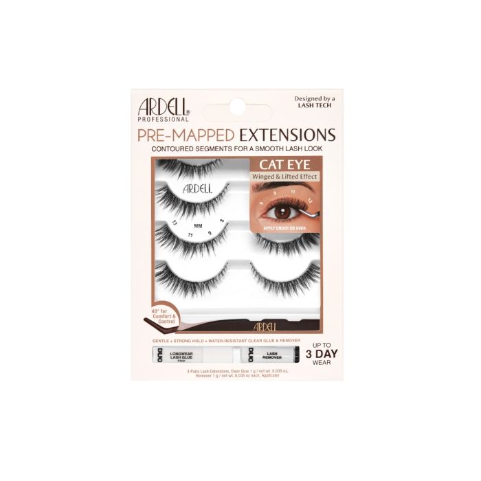 Ardell Pre-Mapped Extensions Cat Eye 4-Pack for a sleek, elongated lash effect with salon-style ease.