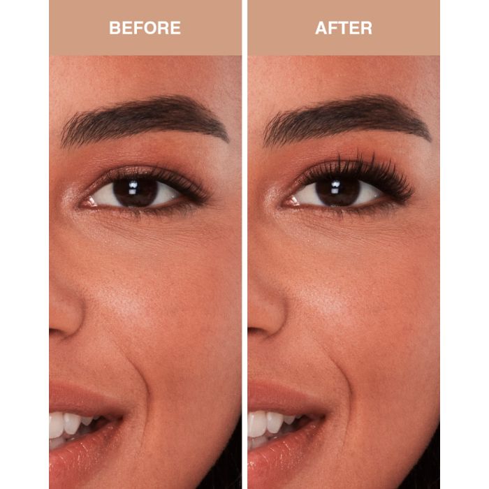 Model with hooded eyes wearing Ardell Wispy Extensions for an open, lifted lash appearance.