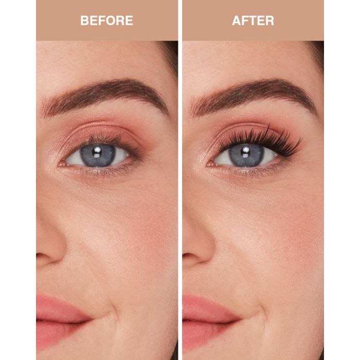 Model with round eyes wearing Ardell Pre-Mapped Extensions in Wispy style for a lifted, airy look.