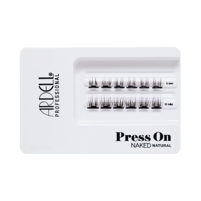 Tray of Ardell Press-On Naked Natural 12pc Mini Lashes, showing natural-length lash segments.