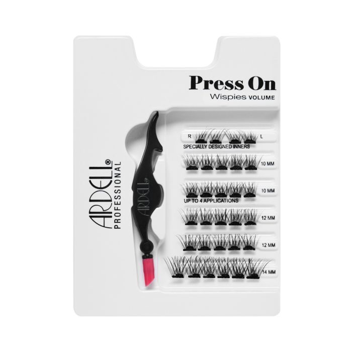 Tray of Ardell Press-On Wispies Volume lashes featuring dense lash segments for dramatic volume.